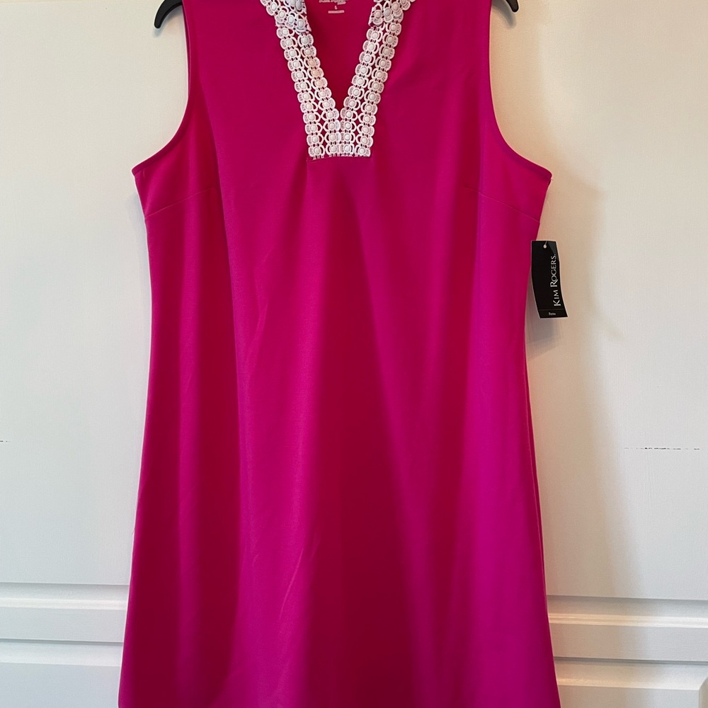 NWT Kim Rogers Summer Sleeveless Dress with Crochet V neckline. Size PetiteLarge